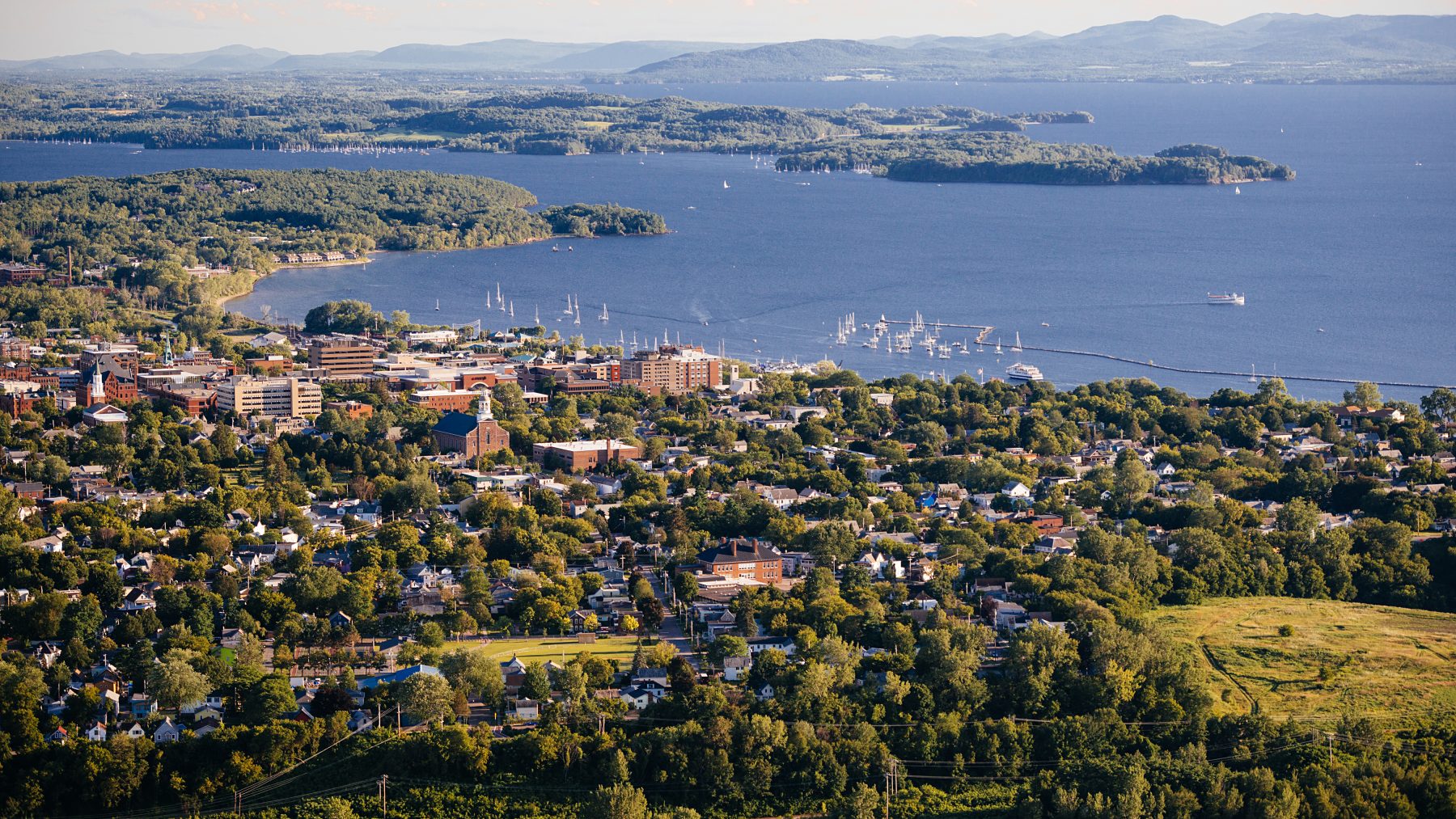 Aerial shot of Burlington, Vermont